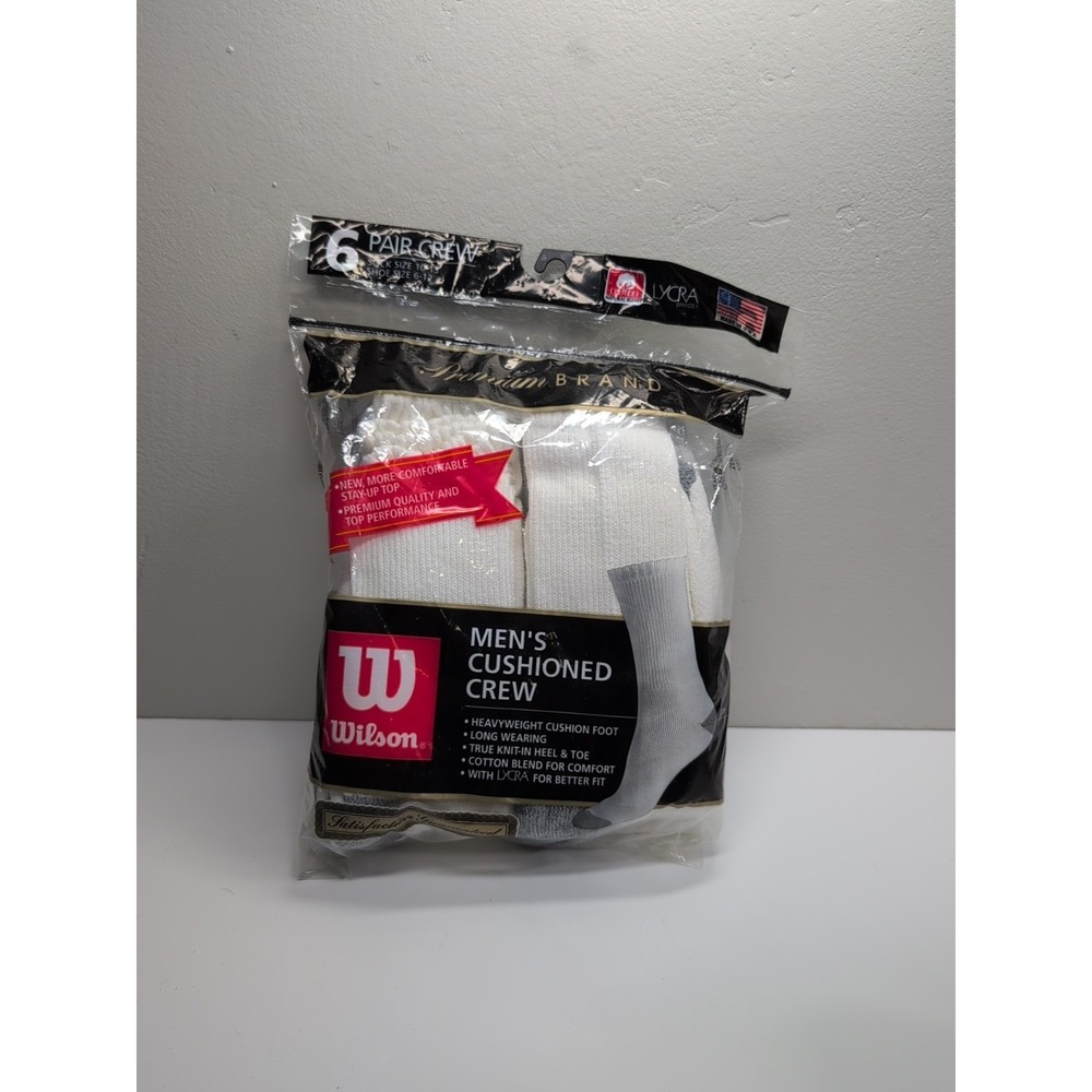 Vintage WILSON Premium Socks 6ā Pairs Men's Cushioned Crew Socks Size 6-12 USA